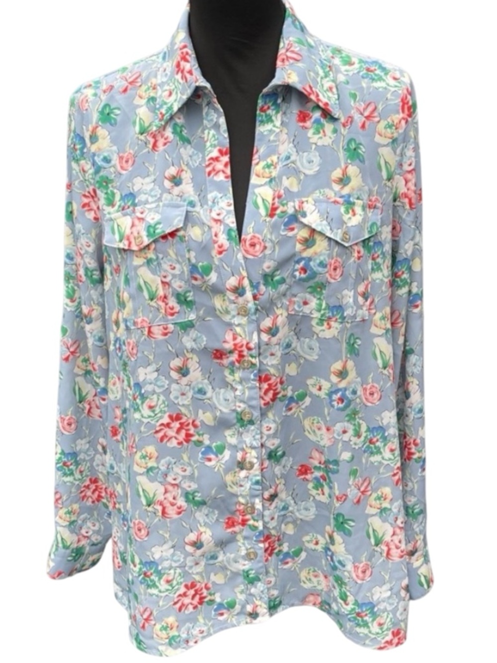 Very J Multi Floral Crossover Open Back Blouse Top (L)